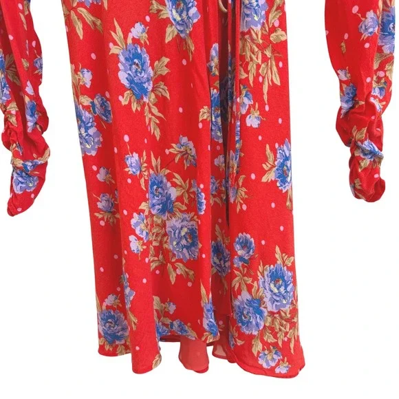 Zara Red Floral Polka Dot Wrap Mini Dress Long Sleeve XS V-Neck Boho Summer EUV - Picture 4 of 9